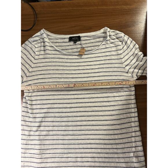 A.P.C. White Striped Linen Cotton Blend Long Sleeve Tee Size Small - Picture 7 of 9